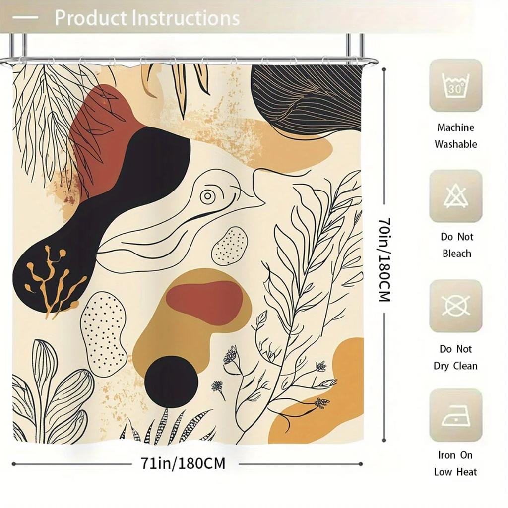 4pcs Fashionable and simple Unique Abstract Art High Quality Shower Curtain and Non-Slip Absorbent Bath Mat Set for Modern