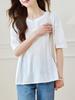 Women's Chic Pleated Short Sleeve Cotton Embroidered Shirt