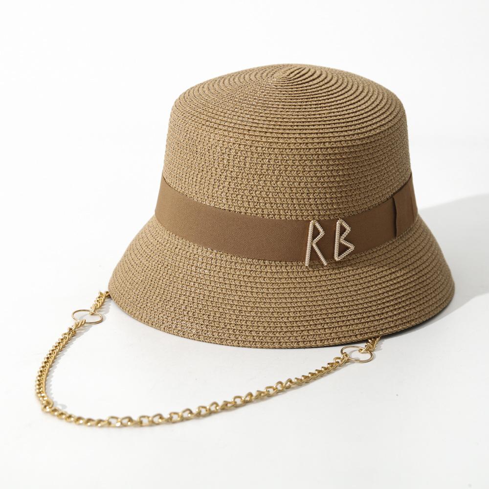 Hot Selling Chain Straw Hat High Quality Webbing Letter Design Top Hat Outdoor Shade Concave Top Beach Cap