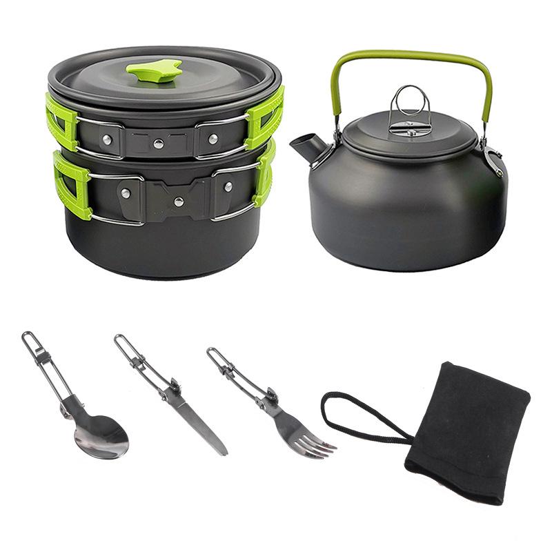 Outdoor Camping Cookware Set: Portable Teapot & Folding Cutlery