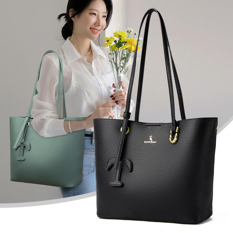 Trendy Fashion Retro Portable Tote Bag New Solid Color Soft Leather Texture Shoulder Bag Commuting To Work Large Capacity Women's Bag