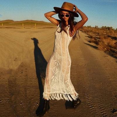 Strikket Beach Cover up Hekle Beach Badedrakt Cover up Badedrakt Coverups Dusk Lang strandkjole