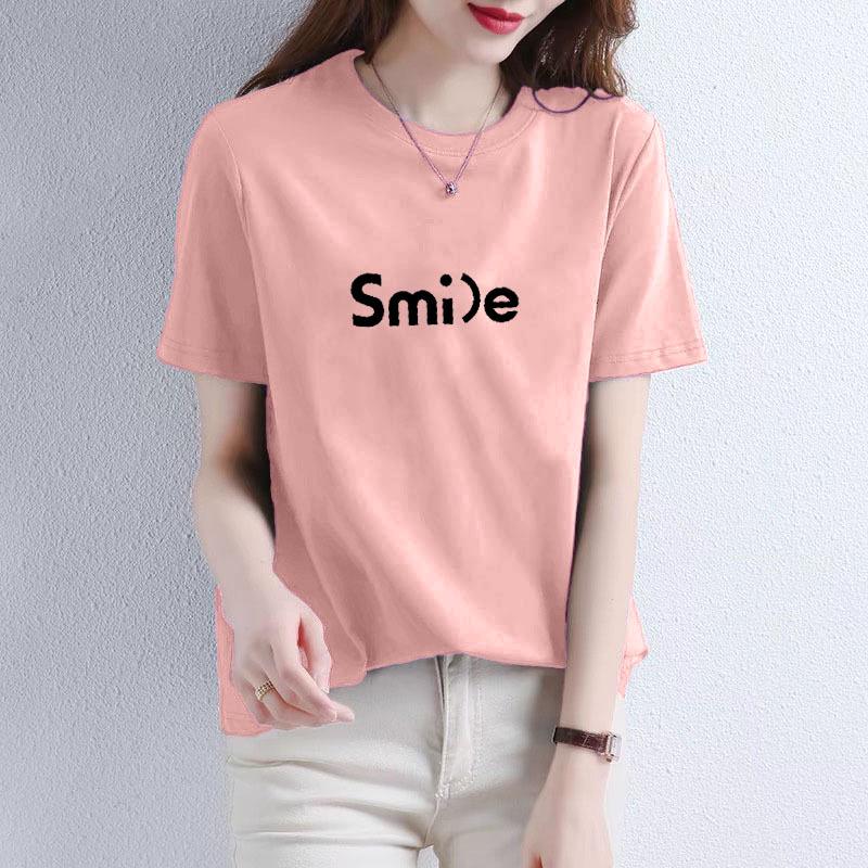 White Letter Print Oversized 100% Cotton Short-Sleeve T-Shirt