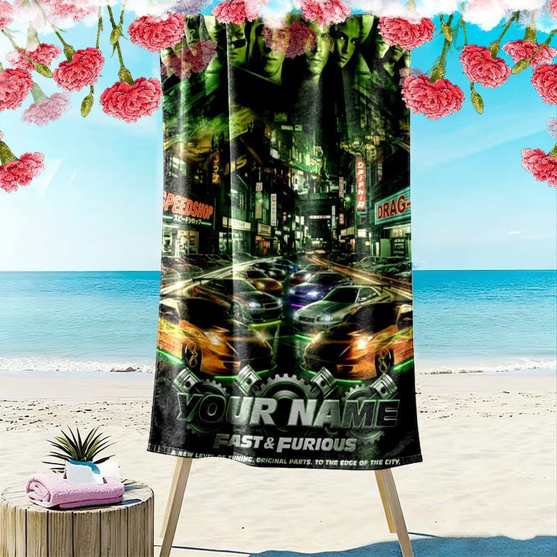 Name Custom Fast Furious Print Beach Towel, Large Soft Quick Dry Towel for Beach Camping Swimming
