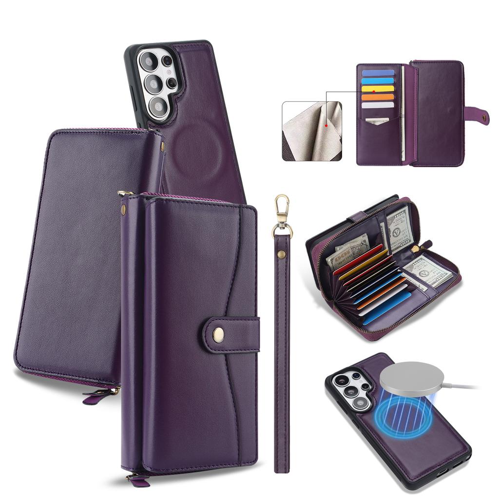 2 in 1 Detachable Flip Multi-card Wallet Leather Case for Samsung S26 Ultra S25 S24 Plus Shockproof For Magsafe Strap RFID Cover