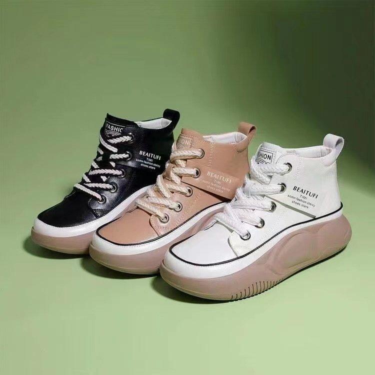 High Top Sneakers Women's Mixed Batch  Autumn New Muffin Soft Bottom Lightweight Soft Leather Casual Pumps Women's Southeast Asia