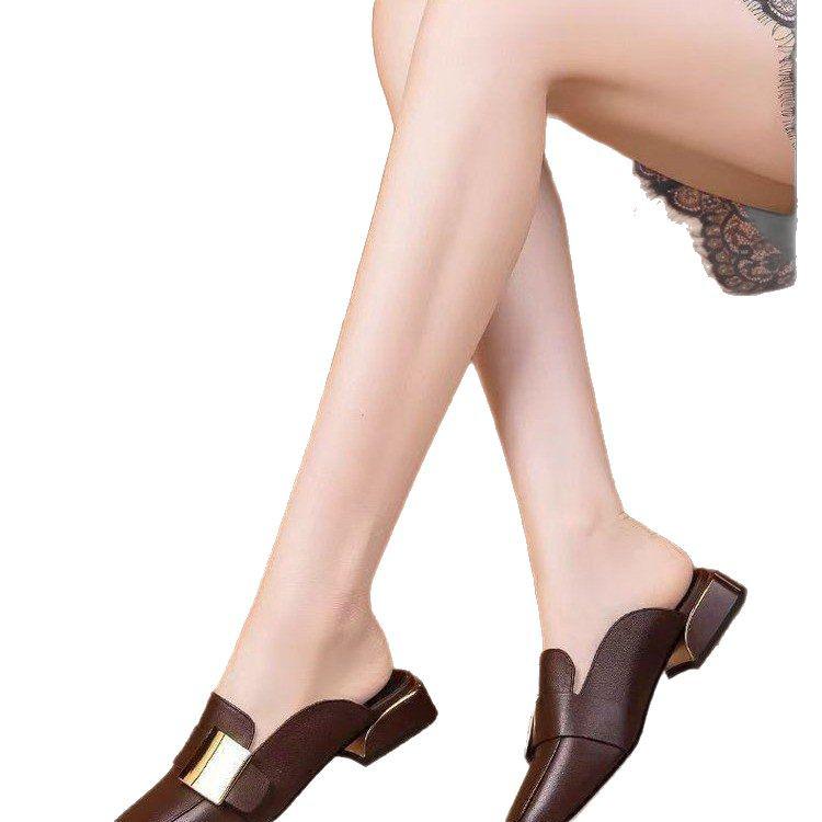 Women's French Retro Square Toe Mid Heel Mules - British Style Closed Toe Summer Loafers