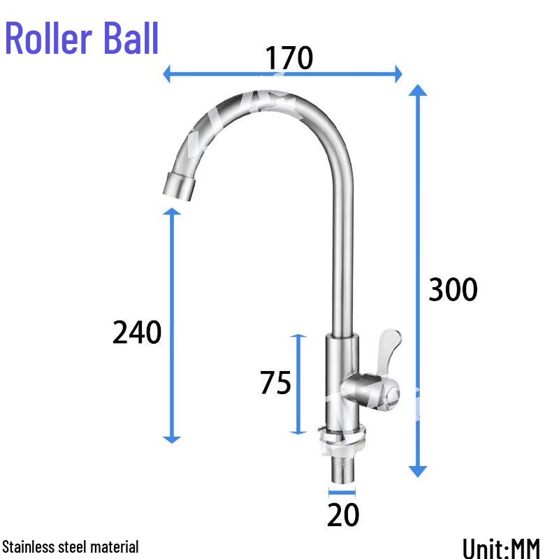 Nashida Large Bend Single Cold Stainless Steel Kitchen Faucet
