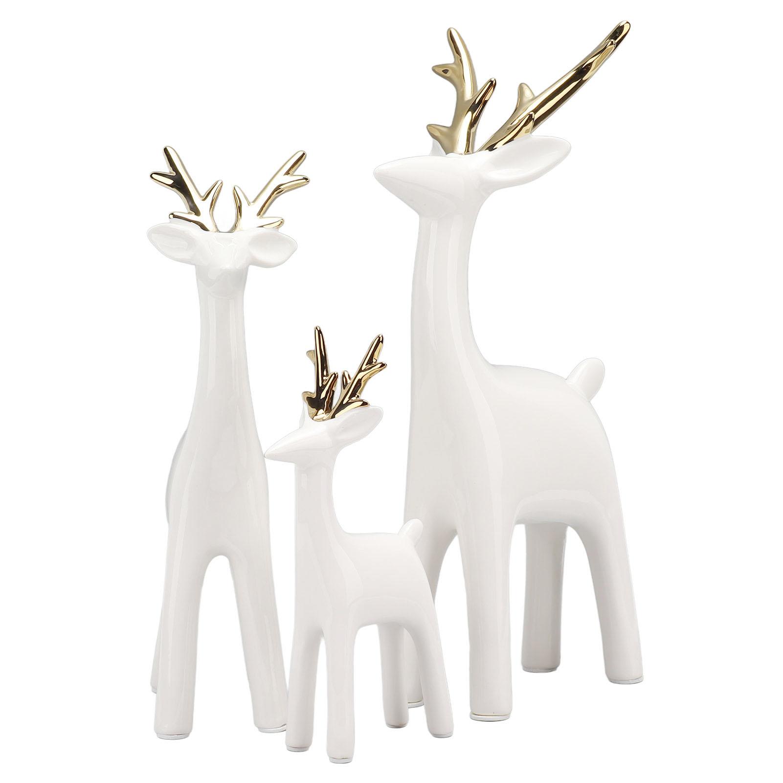 

3 Pcs Deer Ornaments Attractive Decorative Ceramic Material Round Glossy Tabletop Deer Decoration for Home