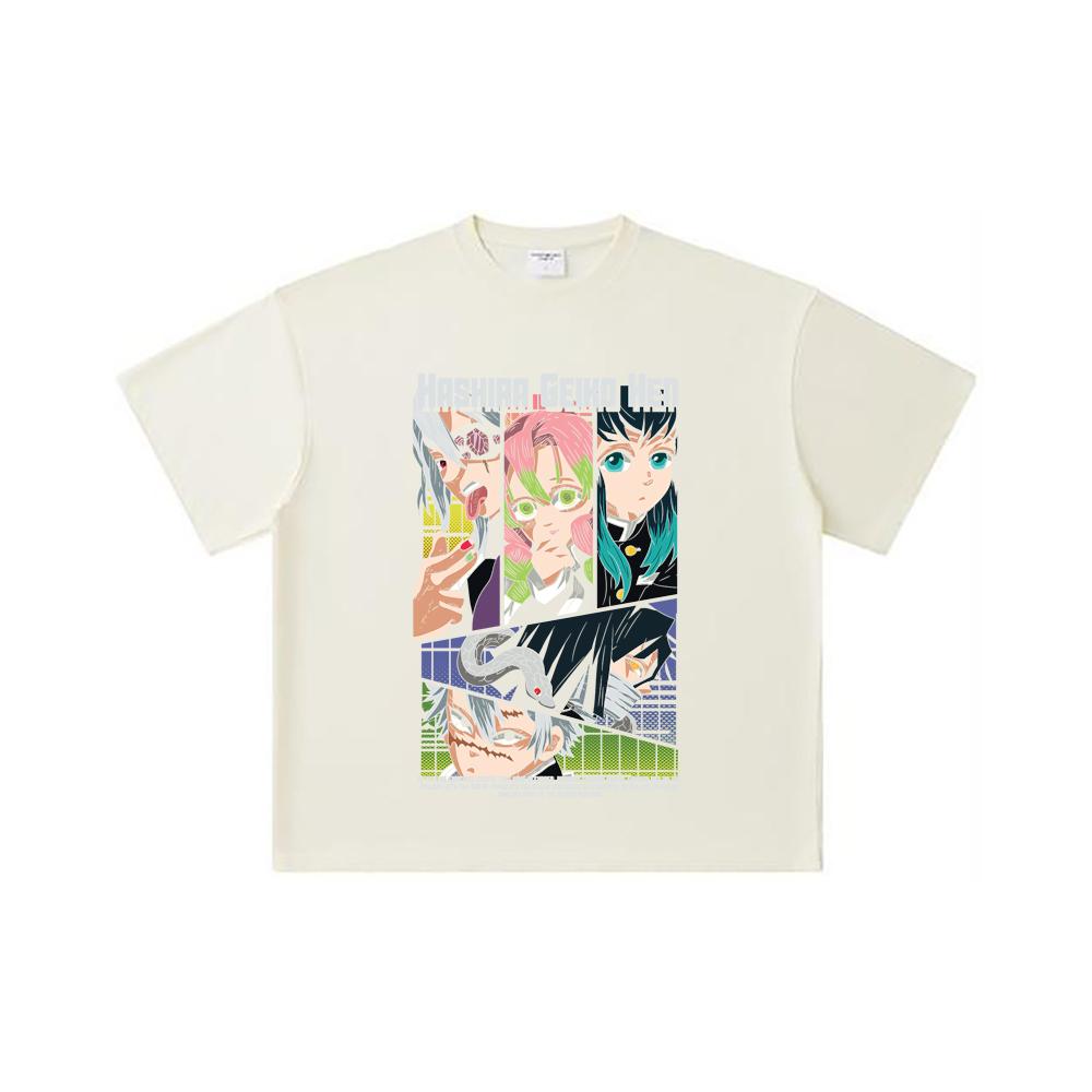 

260 GSM Double Yarn 32 Count 100% Cotton Demon Slayer V18 Hashira Geiko Print Unisex Heavy Cotton T Shirt S абрикосовый