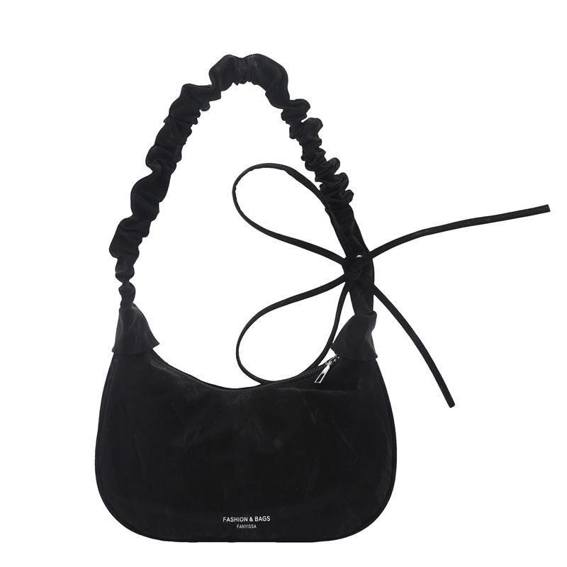 

Versatile Women Shoulder Underarm Bags Casual Ladeis Bow Pleated Drawstring Strap Crossbody Bag Lightweight Female Hobos Handbag чёрный
