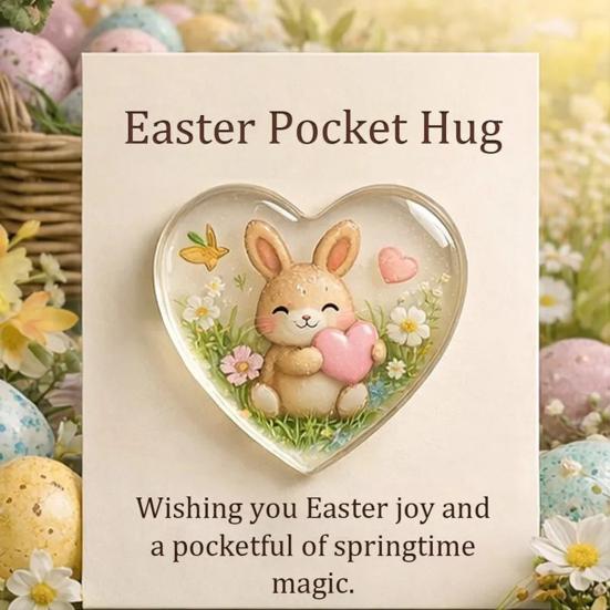Easter Pocket Hug with Greeting Card Love Heart Shape Bunny Egg Sheep Flower Pocket Hug Token Holiday Party Keepsake Gift