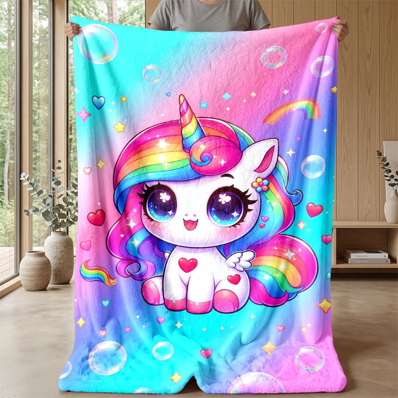 Rainbow Unicorn Theme blanket Lightweight Warm Flannel Blanket Decorative Throw Blanket for Home Decoration