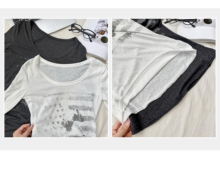 American Retro Square Neck Long Sleeve T-shirt - Women's Slim Fit Cropped Top for Autumn