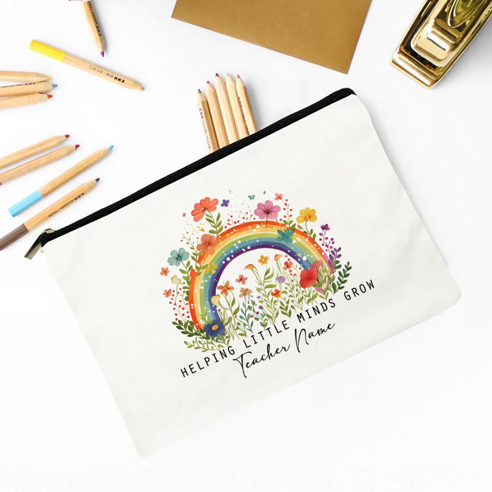 Thank You for Helping Me Grow Custom Name Makeup Bag Personalised Pencil Bags Travel Toiletries Storage Pouch Gifts for Teacher