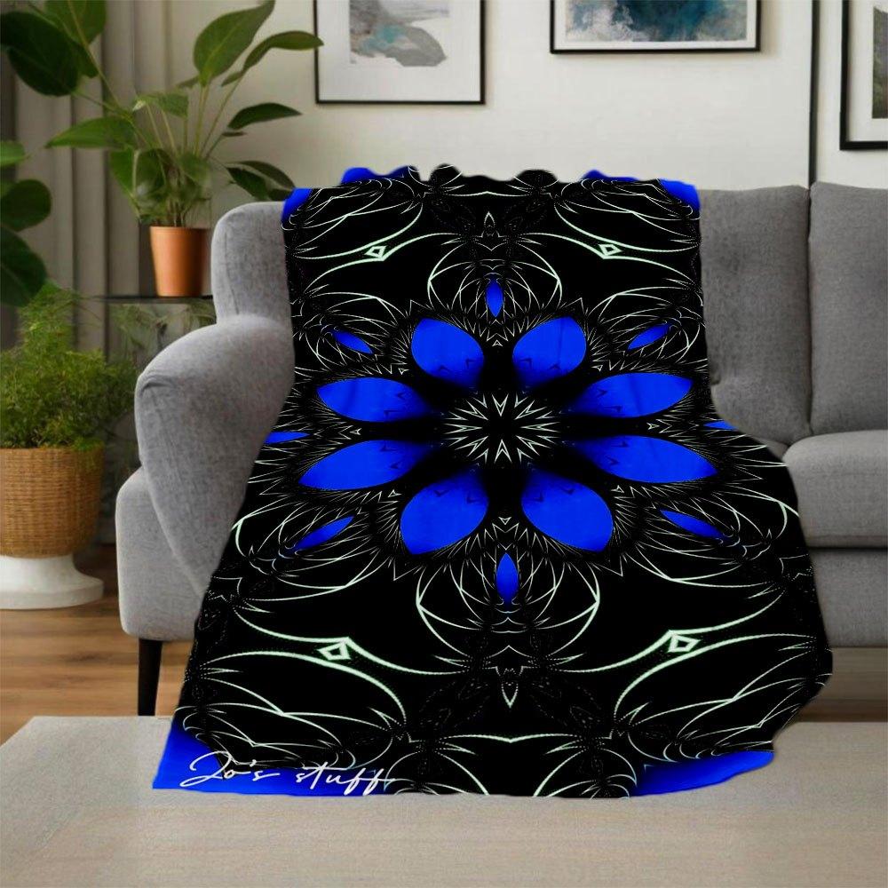 "Blue Mandala Abstract Art Print - Wall Decor Poster"Blanket Flannel Throw Blanket for Sofa, Bed, Travel, Camping, Office, Couch, Chair, And