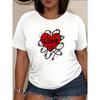 European Size Women's "Chain Heart LOVE" Printed Short-sleeved Shirt, Made of Soft and Breathable Polyester Fiber