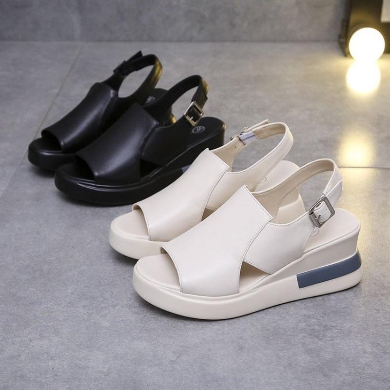 Fashion Summer Women's Sandals Fashion Wedge Platform Sandals Light PU Leather Sandals for Women Casual Peep Toe Sandal Zapatos De Mujer