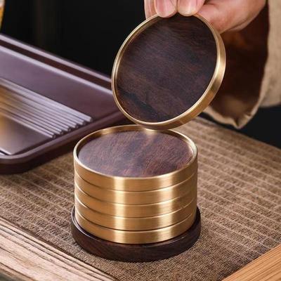 Ebony Tea Cup Holder Non-slip Wood Round Mat Table Pad Solid Wood Coaster  Tea Room