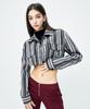 Attentionrow For Women Striped Oversized Trucker Short Jacket (Dark Gray)