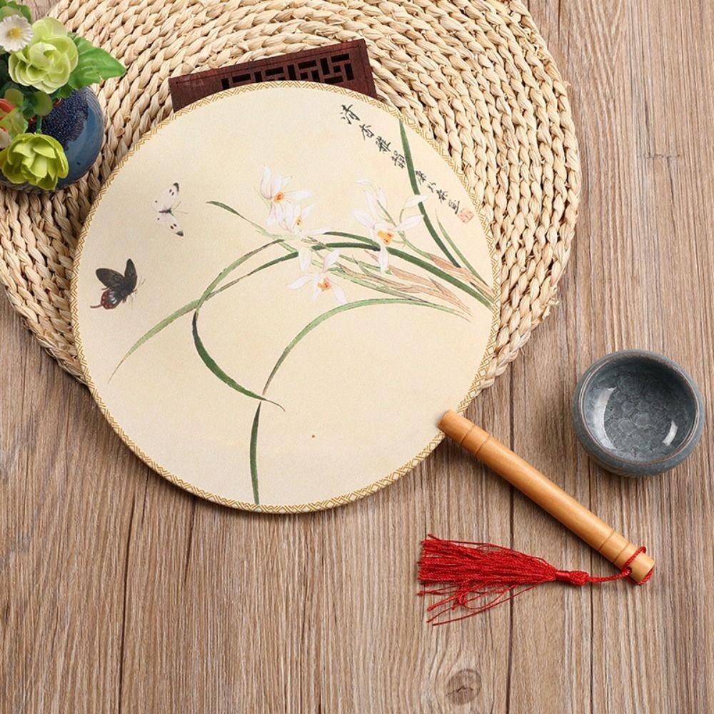 Dance Performance Handheld Chinese Style Fan Floral Pattern with Tassels Pendant Silk Fan Vintage Ancient Tuan Fan Home Decor