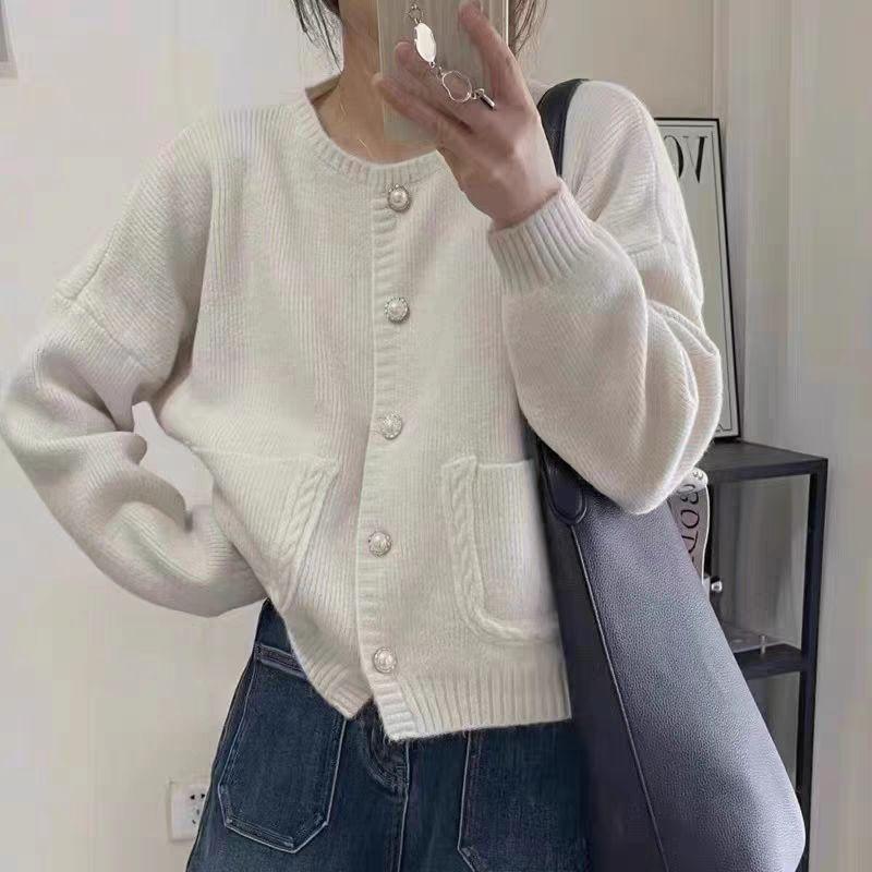 Cardigan Sweater Spring and Autumn Loose Round Neck Sweater Coat Top Women Soft Glutinous Sweet Single Breasted Knitted Cardigan