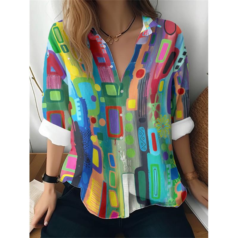 Womens Loose Fit Long Sleeve Cotton Linen Shirt With 3D Floral Print Casual Blouse 2025