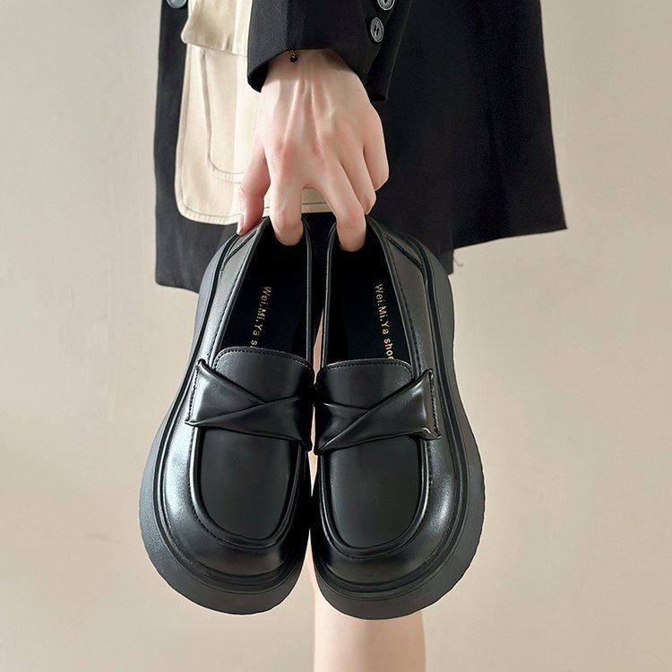 British style platform small leather shoes women's autumn 2025 new one-pedal jk single shoes muffin bottom loafers round head