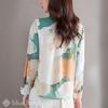 Blue Beryl Watercolor Print Soft Long Perfect for Popular Women's Shirt, Fabric, Sleeve, Spring/Autumn, Elegant, Feminine, Flattering, Commuting,