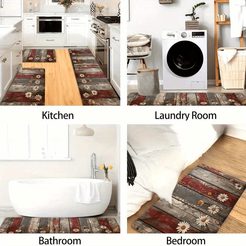 1 Stück Bauernhaus Blumenmuster Fußmatte Modern Küche Polyester Teppich Rutschfest Bunt Indoor Teppich, Für Zuhause Badezimmer Schlafzimmer Wohnzimmer Dekor