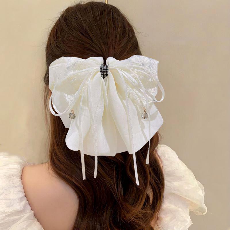 Clips de păr coadă de cal cu fundă florală din șifon făcută manual pentru păr voluminos