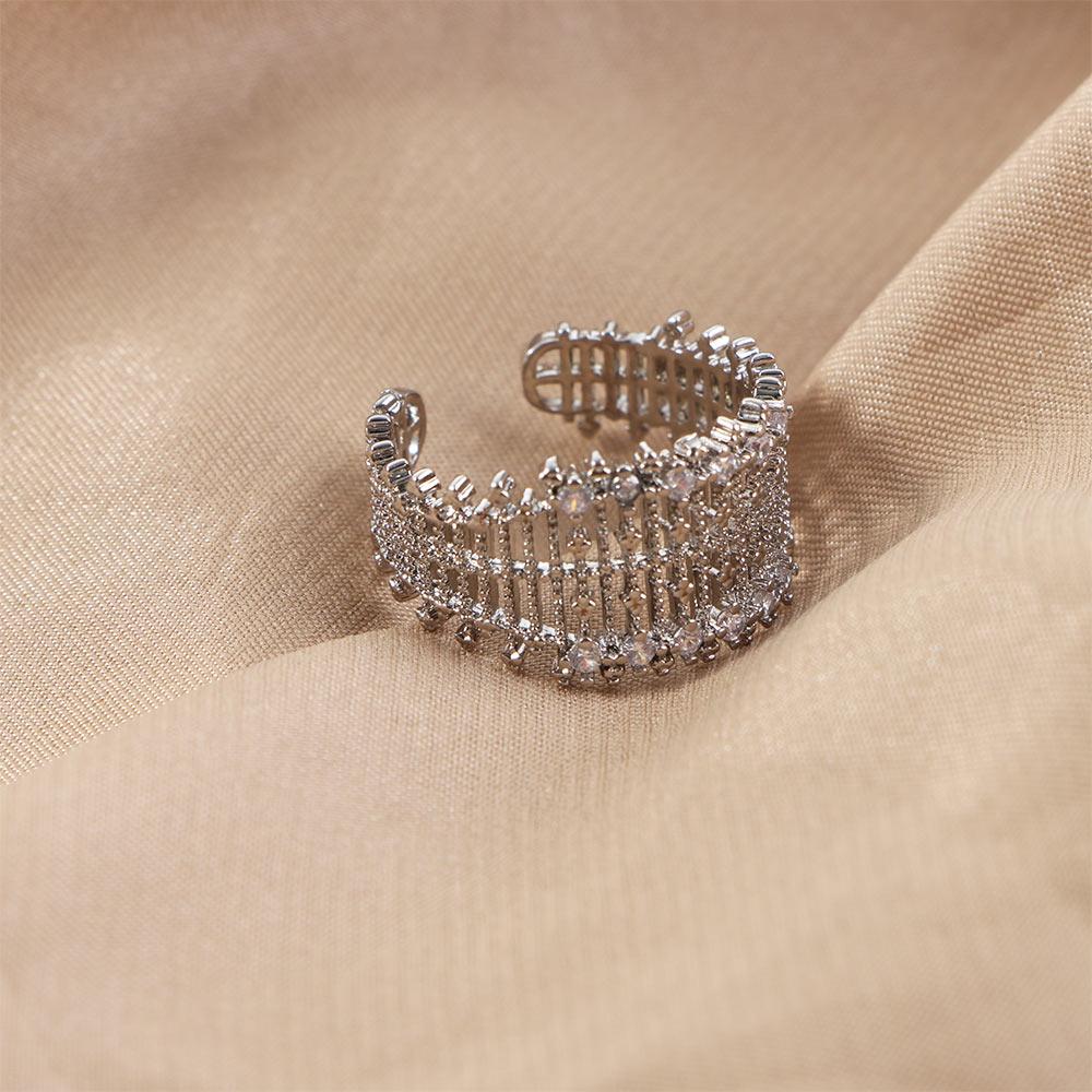 Geometry Punk Style Rhinestone Ring Korean Style Ring Opening Adjustable Ring Female Finger Ring