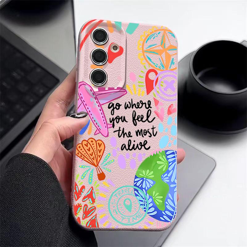 Cartoon Fire Balloon Pattern Case For Samsung Galaxy A57 A37 A17 A56 A36 A26 A16 A55 A35 A15 A54 A34 A14 5G Leather Texture Silicone Cover