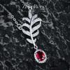 Simulation Gemstone Collarbone Chain Plated 18K Gold Zircon Inlaid Pt950 Leaf Feather Necklace Pendant