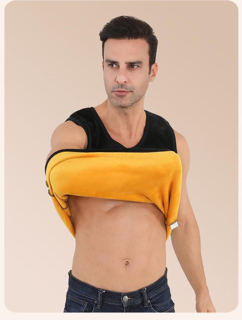 Men's Fleece-Lined Cotton Vest - Warm, Skin-Friendly Sleeveless Base Layer for Autumn/Winter