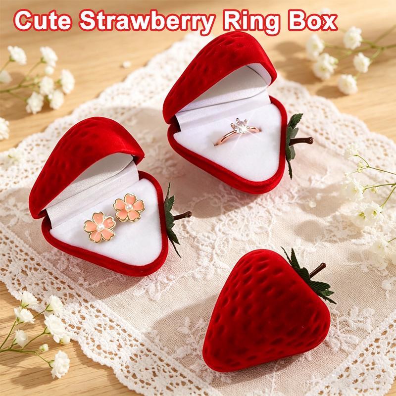 Velvet Strawberry Ring Box Cute Gift Box for Women Wedding Ring Display Multiple Rings Storage Engagement Proposal Birthday