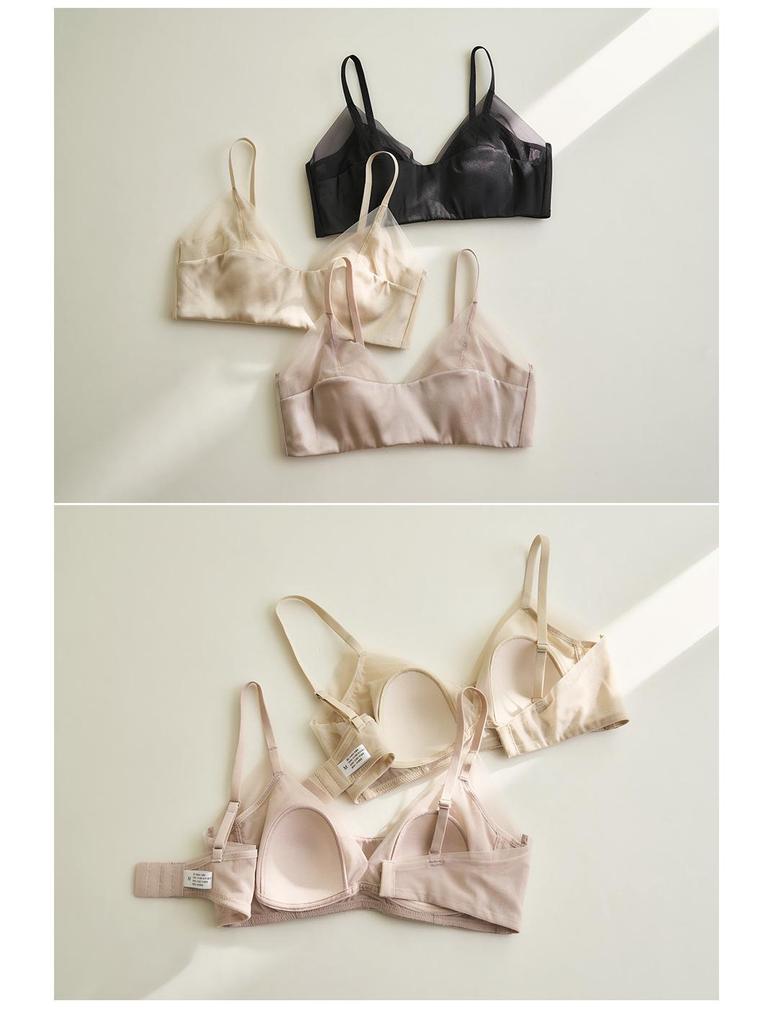 Reggiseno a Coppa con Orecchie di Coniglio, Intreccio in Rete di Raso di Seta - Senza Ferretto, Traspirante, Lingerie in Seta di Gelso Francese per Donna