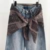 Imitation Silk Women's Silk Scarf Cashew Floral Ruched Skirts Triangle Scarf Belt  Jeans Decoration