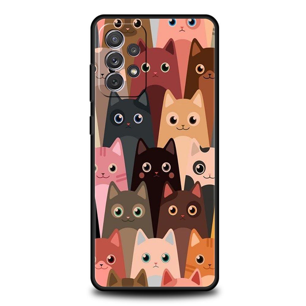 Cartoon Cats Background Phone Case For Samsung Galaxy A51 A71 A41 A31 A21S A11 A01 A03S A13 A23 A33 A53 A73 5G A12 A32 Cover