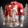 Men Button‑up Long Sleeve Shirt Festive Christmas‑snow‑village Art Motif Turn‑down Collar Year‑end Theme‑party Gathering Outfit