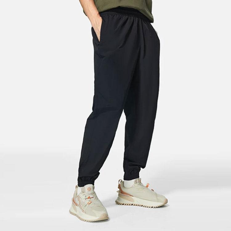 LiNing Solid Color Printed Loose Jogger Knit Sweatpants Men Bottoms Black AYKS591-3