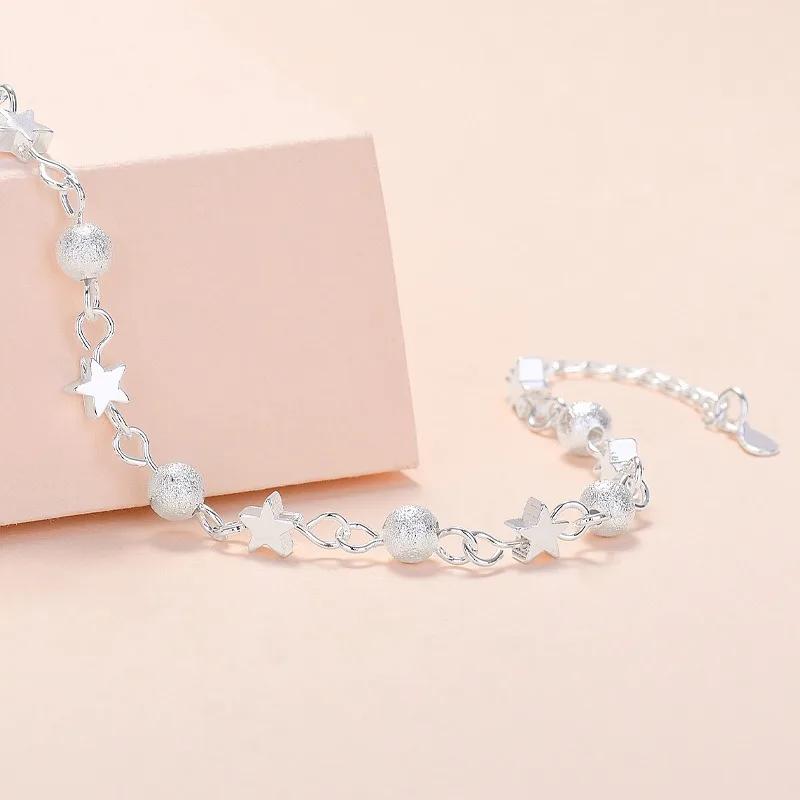 925 Silver Stars Bracelets For Women Fashion Korean Designer Frosted Bead Bracelet Beautiful Party Wedding Jewelry Gift