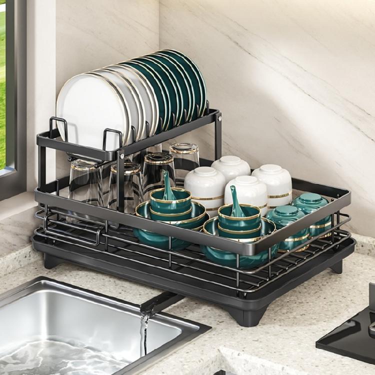 Spacious Double Deck Dish Drainer With Rustproof Finish And Firm Basel Dish Drying Rack For Safe Drying Of Tableware