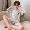 Boys Cotton Pajama Set Short Sleeve Cartoon Print Lightweight Sleepwear Kids Teens