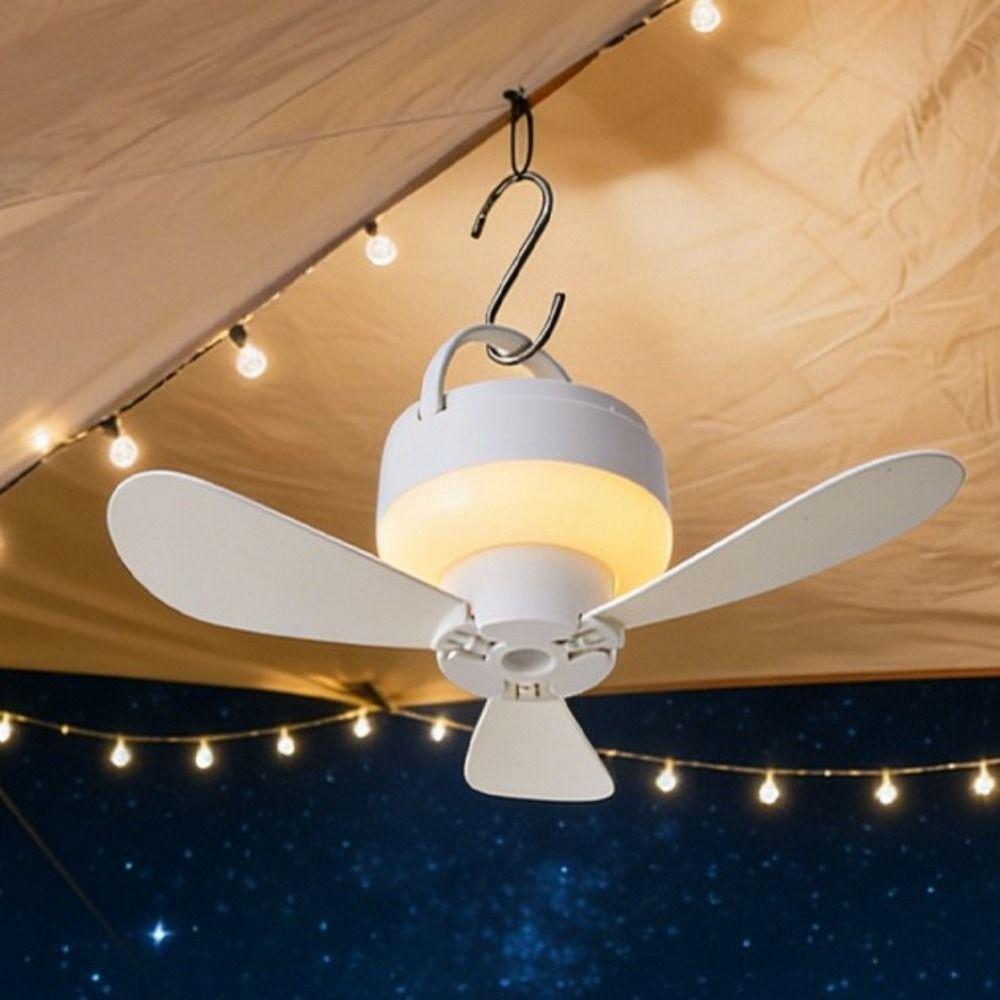 USB Rechargeable Ceiling Fan Light Silent Operation Ceiling Lamp Hanging Fan Light  Camping Tent