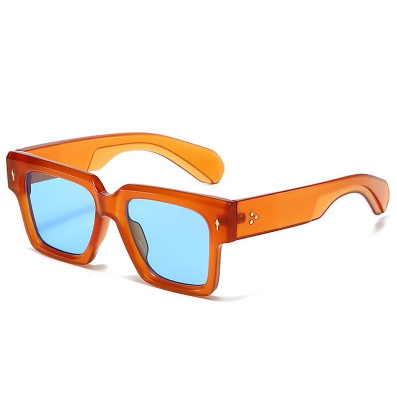 SO&EI Oversized Square Women Luxury Sunglasses Fashion Rivets Decoration Eyewear Shades UV400 Men Yellow Blue Sun Glasses