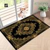 Luxury Black Gold Baroque Print Carpet Plush Flannel Rug Living Room Bedroom Home Decor Area Rug Non Slip Floor Mat