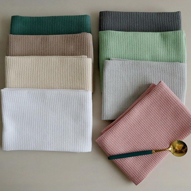 Absorbent Square Cotton Kitchen Towel Textured Dish Drying Cloth For Home Dining Use
