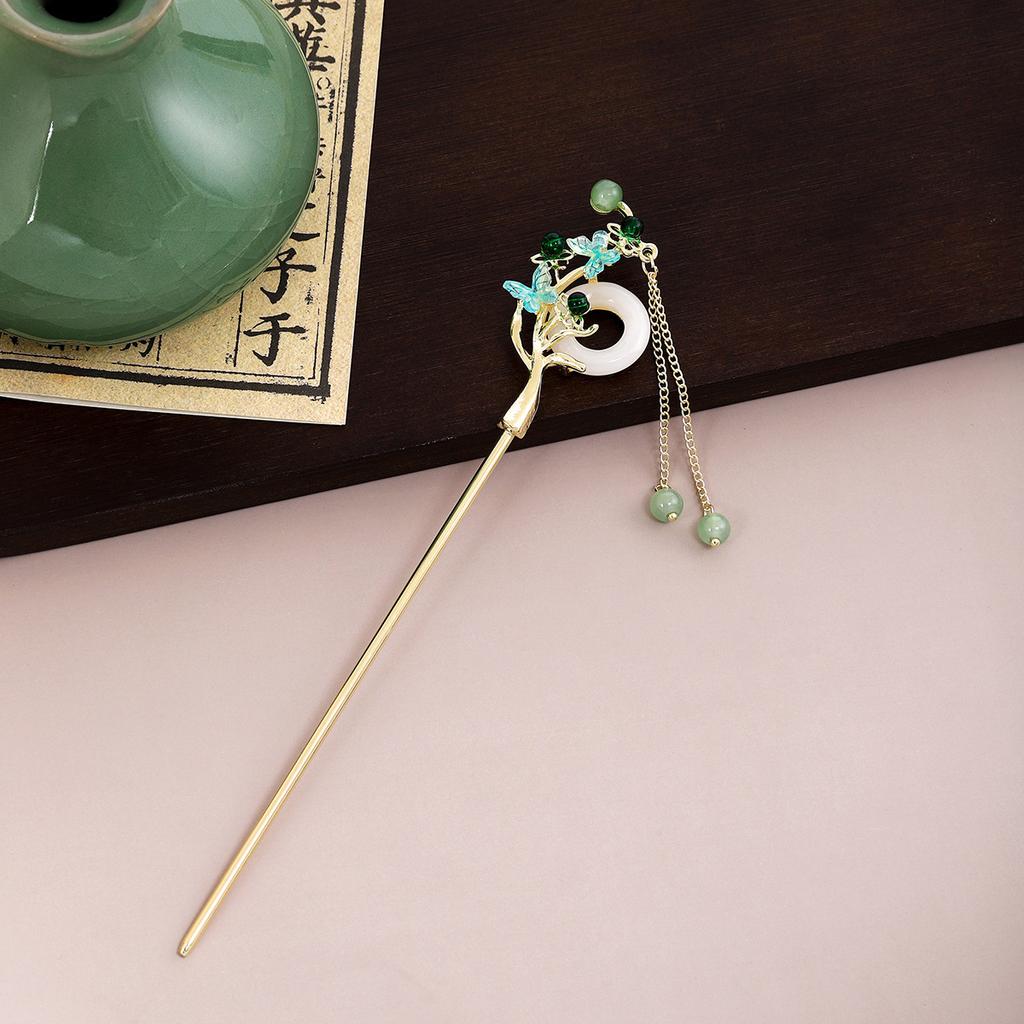 New Chinese Leaf Tassel Tassel Ancient Style Hairpin Simple Court Style Flower Butterfly Pearl Hanfu Hairpin Female