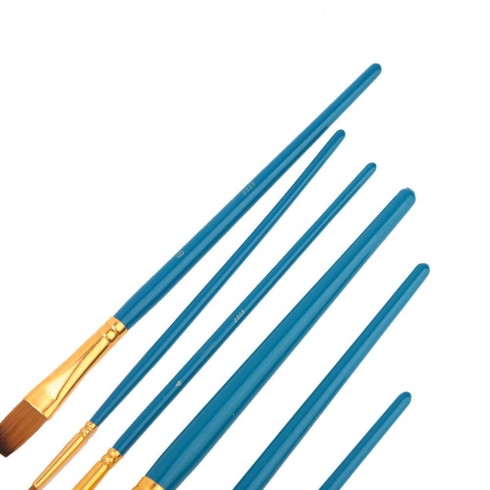 6pcs Wooden Handle Drawing Pen Nylon Hair Paint Brush Set Art Craft Watercolor Painting(Blue)